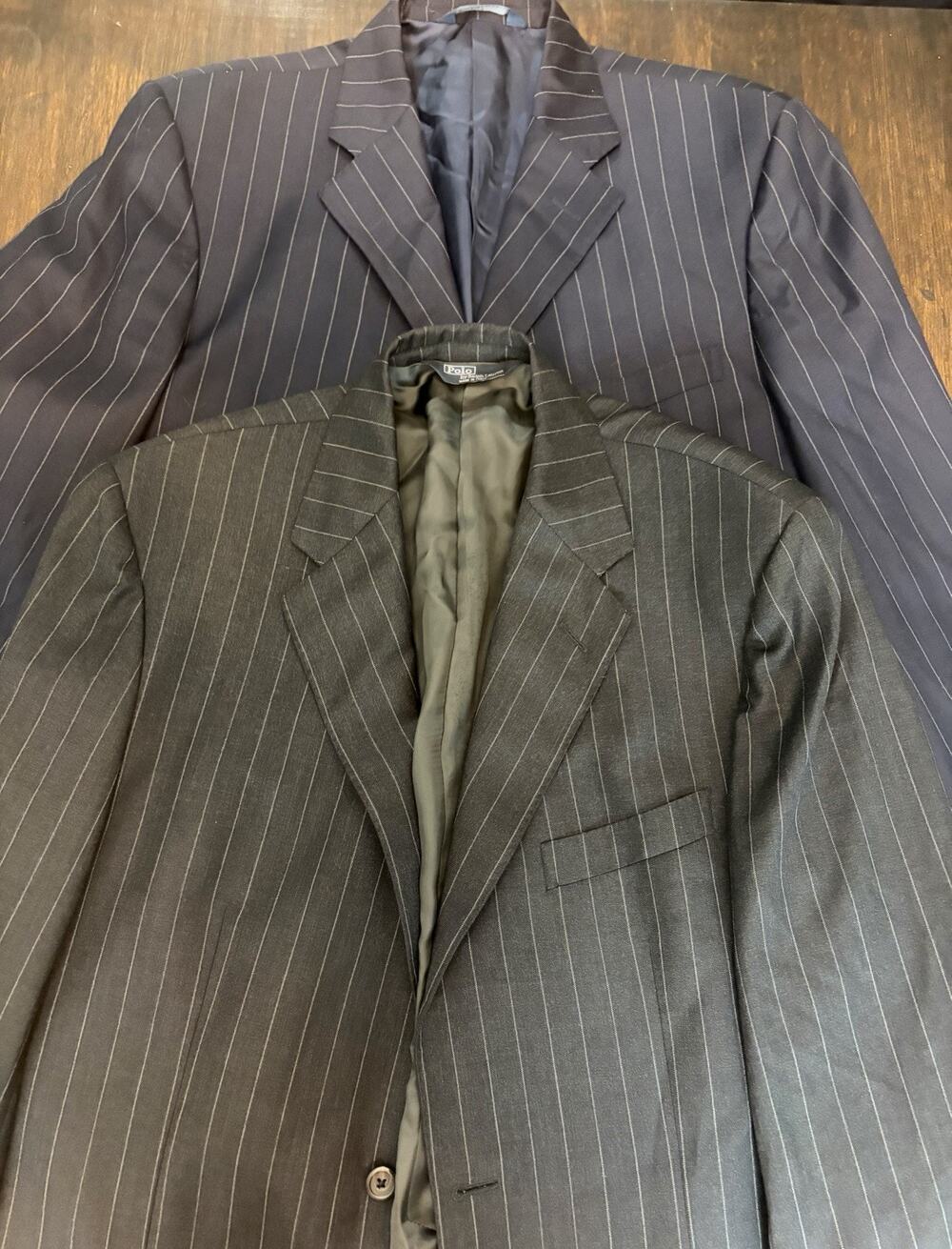 (2) Polo Ralph Lauren Grey & Blue Label Men's Pinstripe Blazer Jacket Italy 41R
